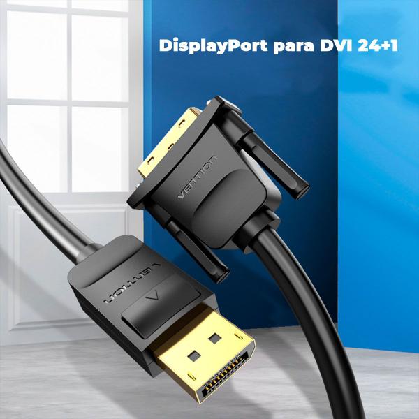 Cabo Adaptador Displayport Para DVI D 1080P Dp 2m Vention Imagem de Cabo Adaptador Displayport Para DVI D 1080P Dp 2m Vention