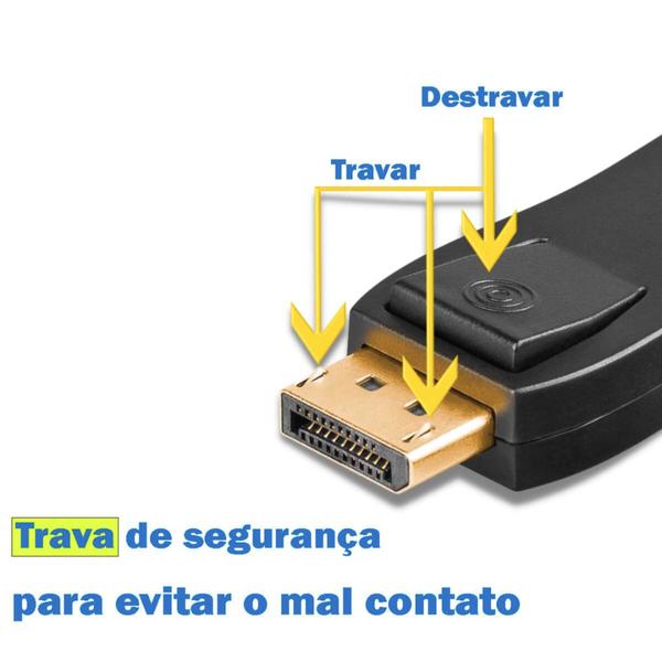 Imagem de Cabo Adaptador Displayport Para Hdmi Conversor Vídeo Ultra HD 1080p Entrada Displayport (DP) Macho e Saída HDMI Fêmea Vídeo e Áudio Monitor Projetor