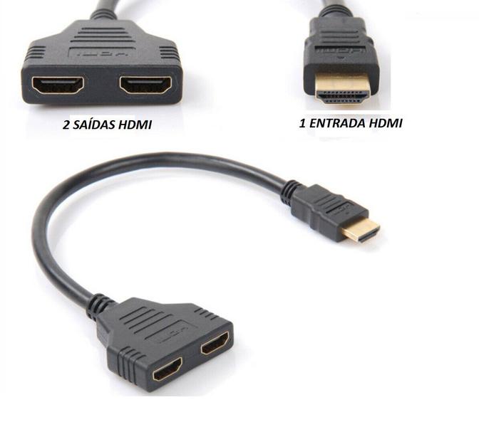 Imagem de Cabo Adaptador Divisor Hdmi 1 Entrada 2 Saídas Duplica Tela Notebook Pc Para Tv Monitor