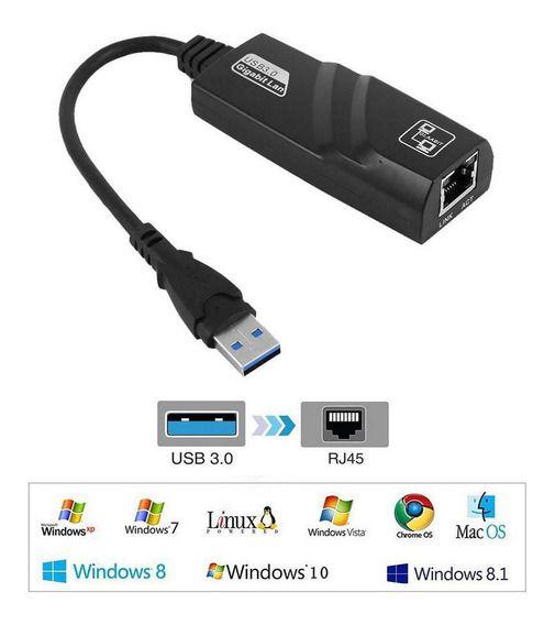 Imagem de Cabo Adaptador Ethernet Rj45 Rede Usb 3.0 Gigabit 10/100/1000mbps Placa de Rede Externa