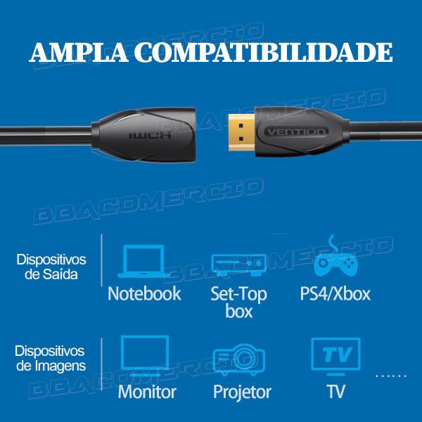 Imagem de Cabo Adaptador Extensor HDMI 2.0 Macho Fêmea 4K 2M Vention