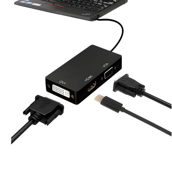 Imagem de Cabo Adaptador HUB 3 em 1 Mini DisplayPort para DVI, VGA e HDMI PC TV