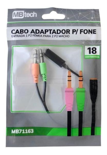 Imagem de Cabo Adaptador P3 Femea 2 P2 Macho Headset Fone Microfone