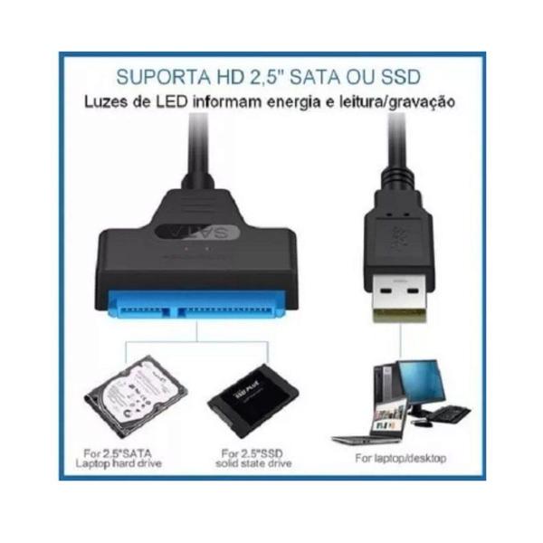 Imagem de Cabo Adaptador Sata Usb Para Hd E Ssd 2.5 Cor Preto