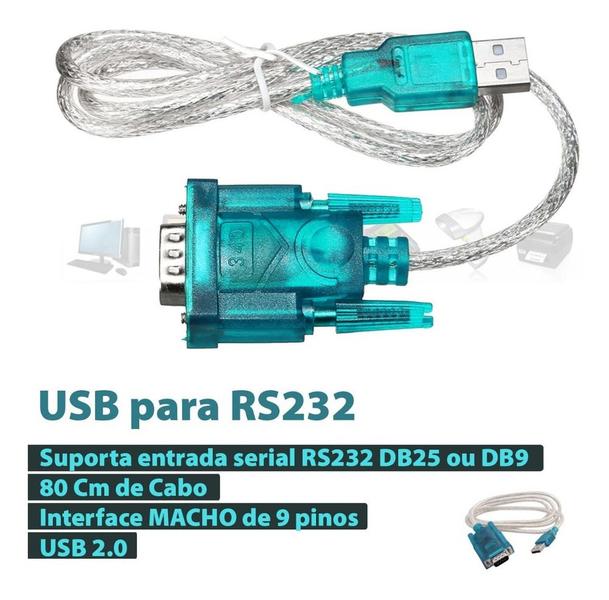 Imagem de Cabo Adaptador Serial Rs232 Db9 X Usb Pc Notebook Automação