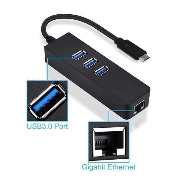 Imagem de Cabo Adaptador USB-C 3.1 Type-C Para Hub 3 Portas USB 3.0 com Rj45 10/100/1000 Mbps