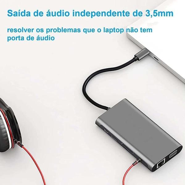 Imagem de Cabo Adaptador USB-C / LAN RJ45 Gigabit  4k 10 em 1