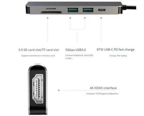 Imagem de Cabo Adaptador Usb Tipo C Docker Hdmi 4k + Usb 3.0 Dell Xps