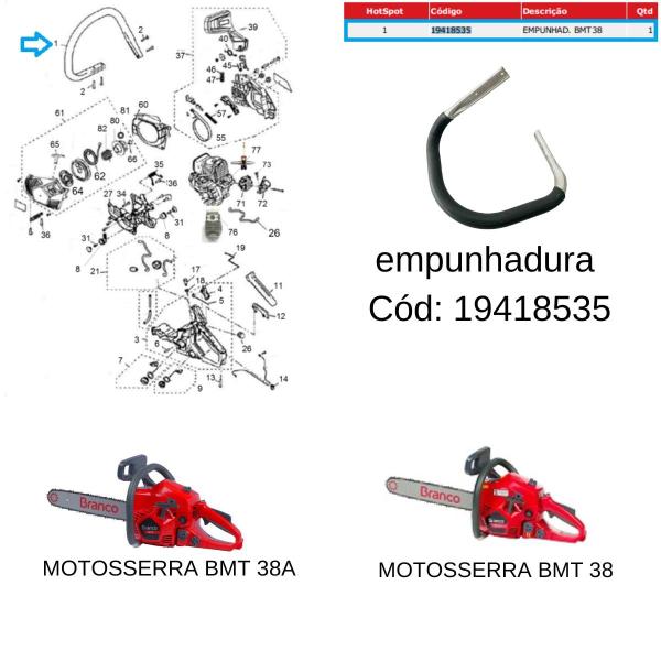 Imagem de Cabo Arqueado Alça Punho Motossera BMT 38A Branco Original