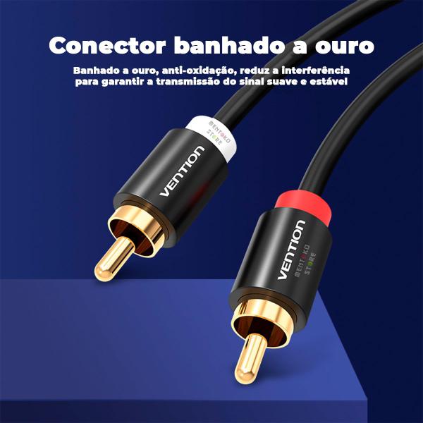 Imagem de Cabo Audio 2 Rca Macho Blindado Dj Cobre Som 2m Vention