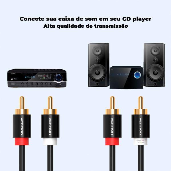 Imagem de Cabo Audio 2 Rca Macho Blindado Dj Cobre Som 2m Vention