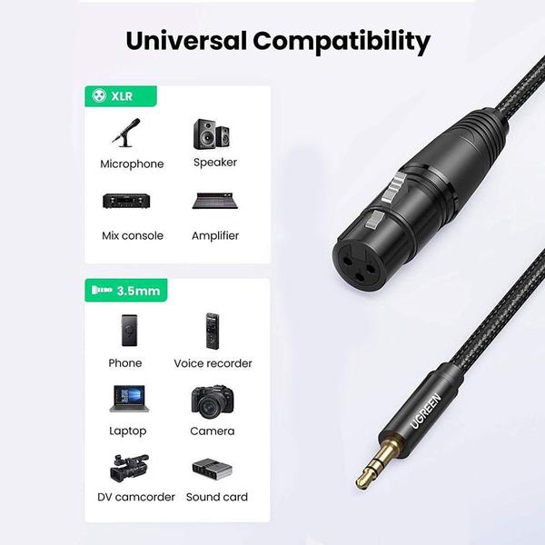 Imagem de Cabo Áudio Auxiliar Microfone Ugreen 3.5mm Xlr Fêmea