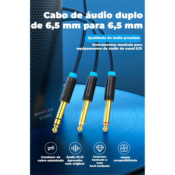 Imagem de Cabo Audio Macho P10 Estereo Para 2 P10 Mono Dj 3m Vention