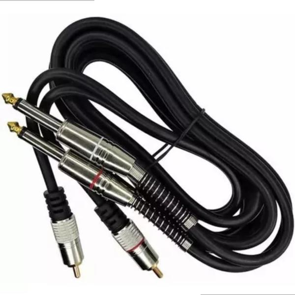 Cabo Áudio Plug 2 Rca + 2 P10 Mono Blindado Profissional Bertô Preto Imagem de Cabo Áudio Plug 2 Rca + 2 P10 Mono Blindado Profissional Bertô Preto