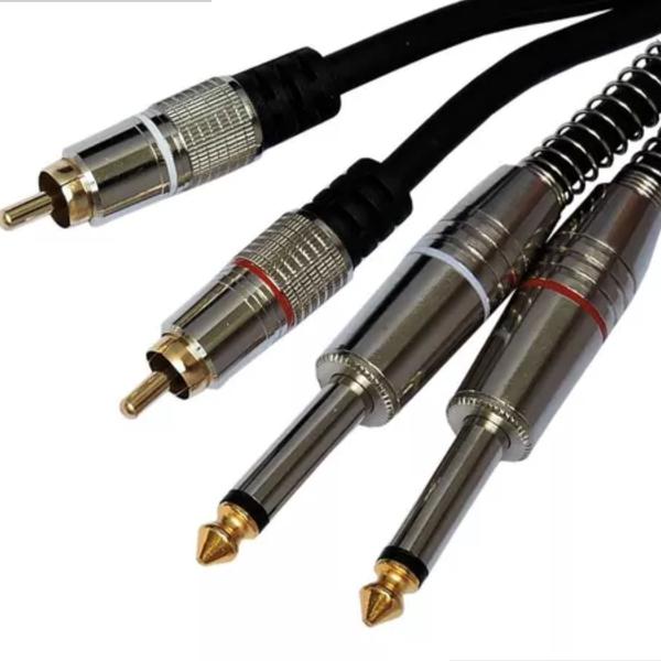 Cabo Áudio Plug 2 Rca + 2 P10 Mono Blindado Profissional Bertô Preto Imagem de Cabo Áudio Plug 2 Rca + 2 P10 Mono Blindado Profissional Bertô Preto