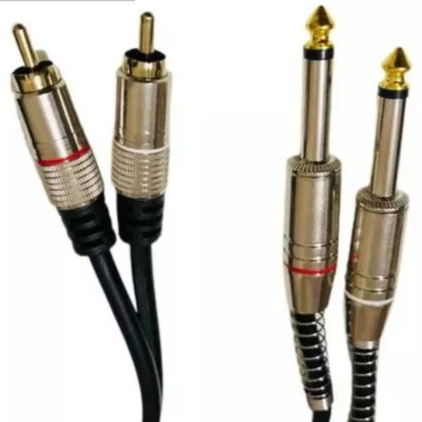 Cabo Áudio Plug 2 Rca + 2 P10 Mono Blindado Profissional Bertô Preto Imagem de Cabo Áudio Plug 2 Rca + 2 P10 Mono Blindado Profissional Bertô Preto