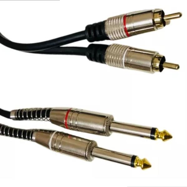 Cabo Áudio Plug 2 Rca + 2 P10 Mono Blindado Profissional Bertô Preto Imagem de Cabo Áudio Plug 2 Rca + 2 P10 Mono Blindado Profissional Bertô Preto