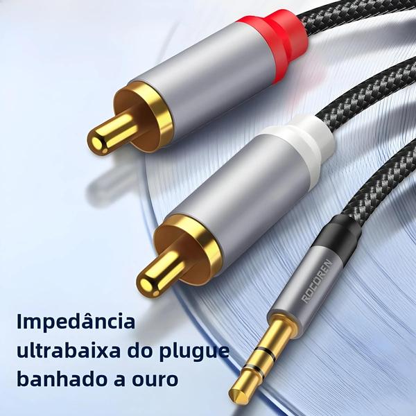 Imagem de Cabo Auxiliar 3.5mm para 2 RCA - Adaptador para TV, Amplificador e Mais