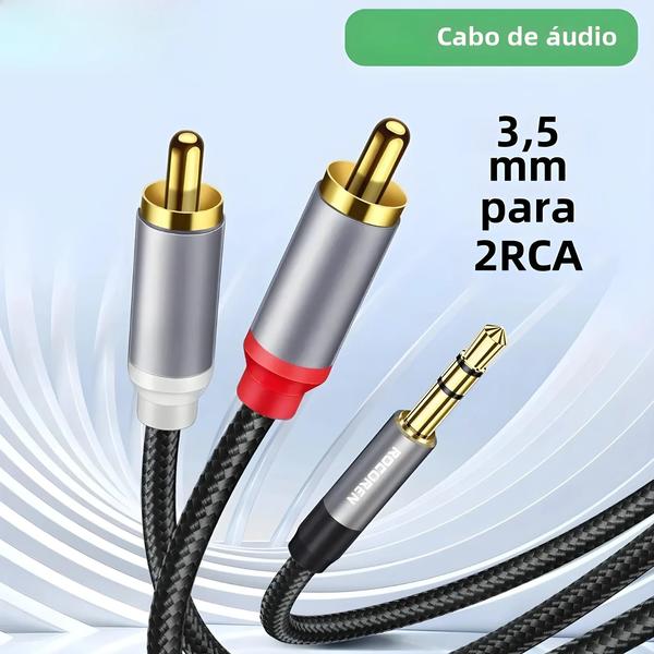 Imagem de Cabo Auxiliar 3.5mm para 2 RCA - Adaptador para TV, Amplificador e Mais