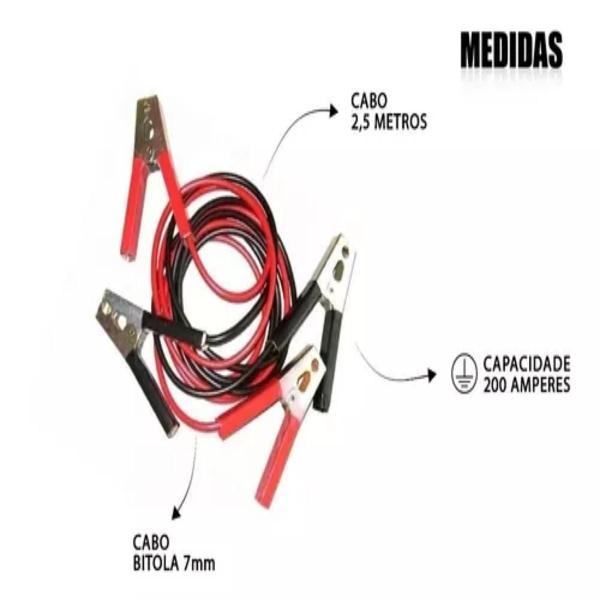 Imagem de Cabo Auxiliar De Partida Para Bateria Automotiva 2,5m 500 A