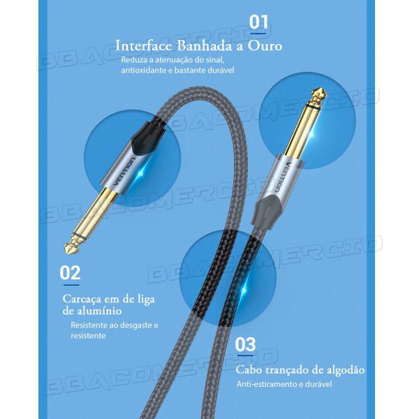 Imagem de Cabo Auxiliar Hifi P10 P10 Profissional Banhado Ouro 10Metro