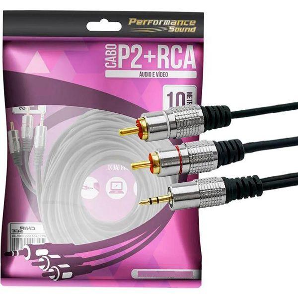 Imagem de Cabo Auxiliar P2/2 RCA Estereo FITZ-C4 10 Metros Blindado Profissional 018-0710 Performance Sound