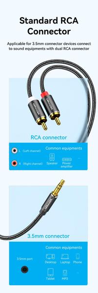 Imagem de Cabo Auxiliar P2 X 2 Rca Stereo Blindado Som 1 Metro Vention