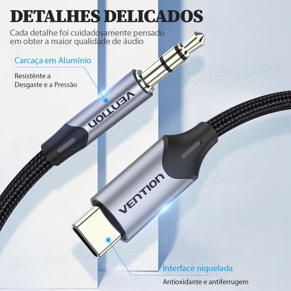 Imagem de Cabo Auxiliar Usb C Tipo C P2 3.5mm Para Samsung Xiaomi 1m