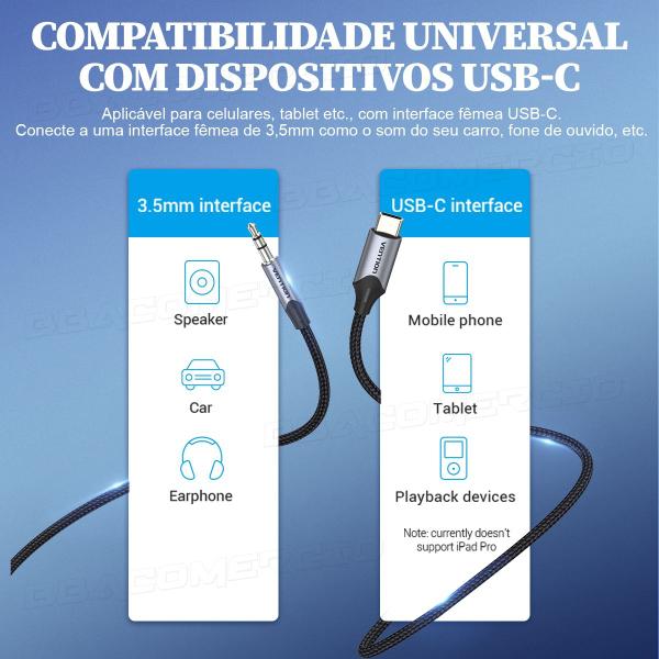 Imagem de Cabo Auxiliar Usb C Tipo C P2 3.5mm Para Xiaomi Honor 1,5m