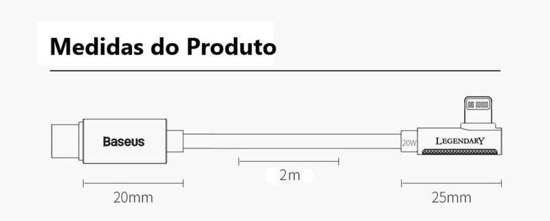 Imagem de Cabo Baseus PD Usb-C/Lightning 2M Dados 20w Legendary 90º