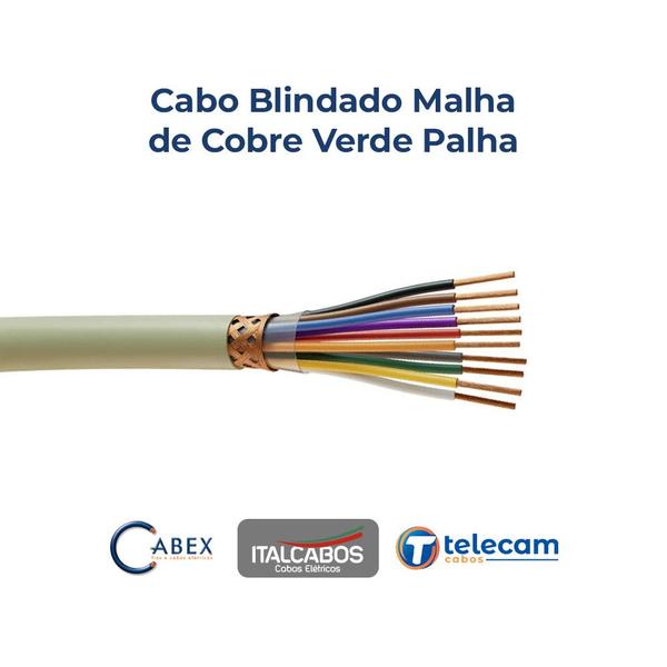 Cabo Blindado Malha De Cobre 3X22Awg 300V 70G Verde Palha Rolo 50 Metros - Multimarcas Imagem de Cabo Blindado Malha De Cobre 3X22Awg 300V 70G Verde Palha Rolo 50 Metros