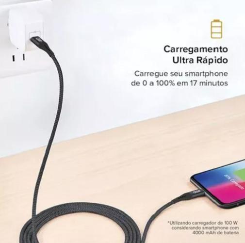 Imagem de Cabo Boost Speed 100w 2 Metros Preto I2go - Usb-c/usb-c