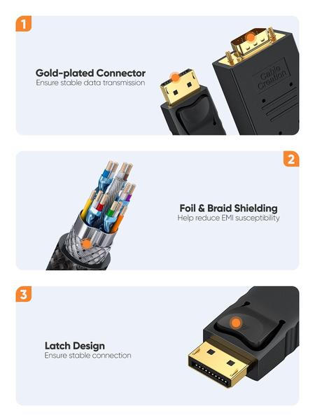 Imagem de Cabo CableCreation DisplayPort para VGA 2 m 1080P @60Hz Preto