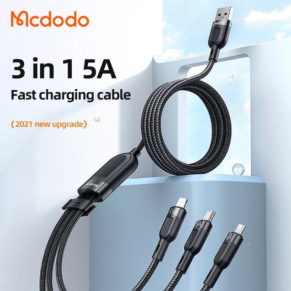 Imagem de Cabo carregador 3 em1 Lightning Tipo C Micro USB 66W/6A 1,2M