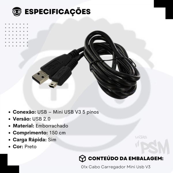 Imagem de Cabo Carregador Caixa de Som Caixinha Bluetooth Câmera Digital Mini Usb V3 Reforçado