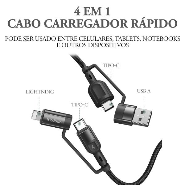 Imagem de Cabo Carregador Celular 4x1 USB-C Lightning USB Mcdodo 1,2m