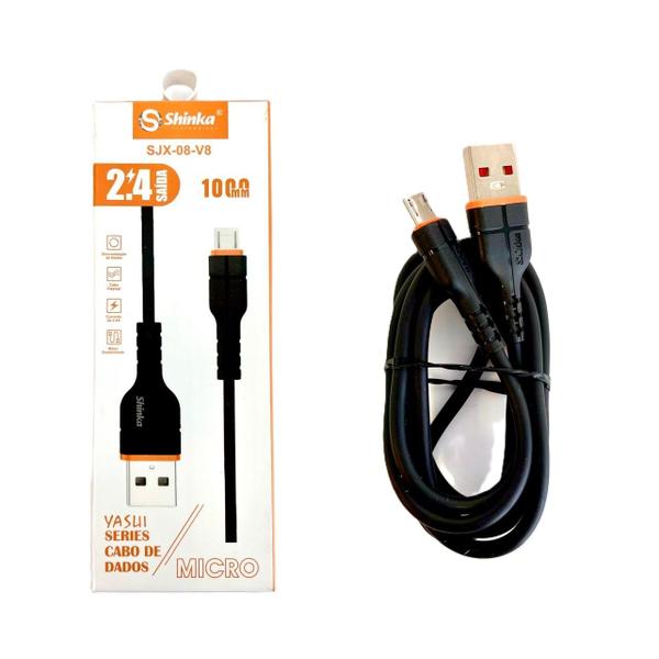 Imagem de Cabo carregador dados usb v8 emborrachado 1m 2,4a shinka