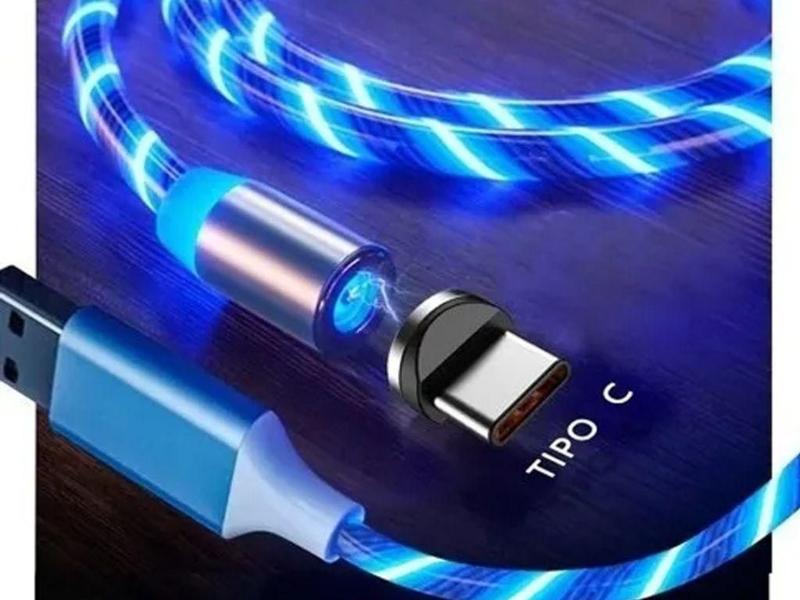 Imagem de Cabo Carregador De Celular Imã Magnético Micro Usb Led Neon