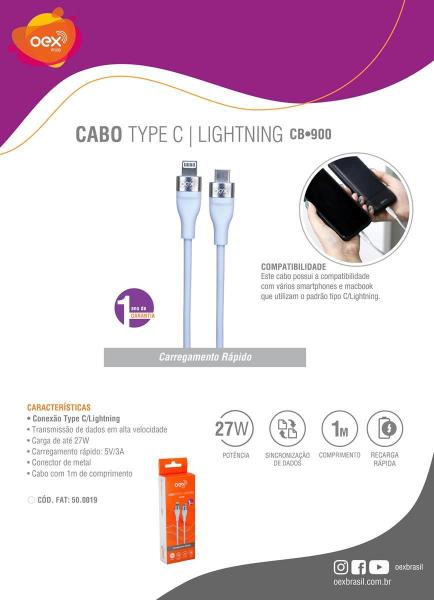 Imagem de Cabo Carregador e Dados USB Tipo C Para Lightning OEX CB901