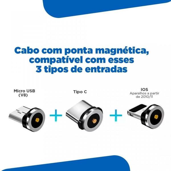 Imagem de Cabo Carregador Magnetico 3 Em 1 Micro Usb Tipo C Fashion