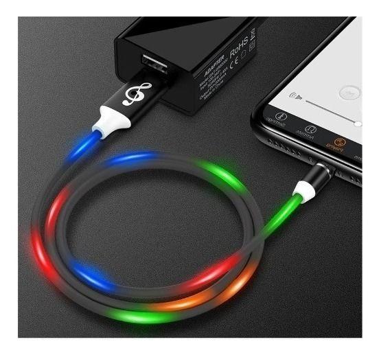 Imagem de Cabo Carregador Magnético Rgb Usb 3 Em 1 Tipo C Ios Android