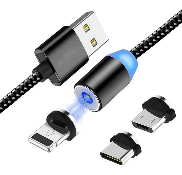 Imagem de Cabo Carregador Magnético Usb 3 Em 1 Para Moto G8 Plus Turbo