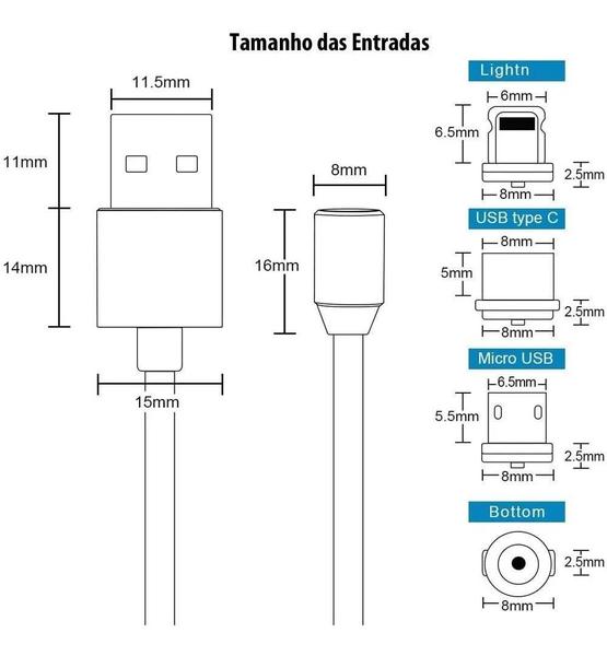 Imagem de Cabo Carregador Magnético Usb 3 Em 1 Para Moto G8 Plus Turbo