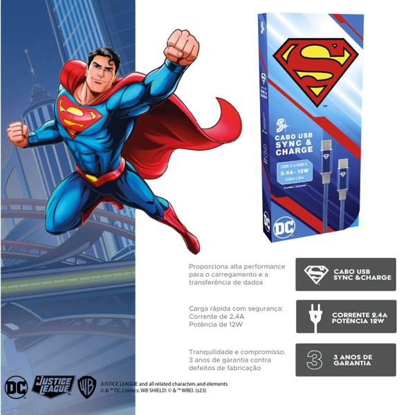 Imagem de Cabo Carregador Rápido Turbo Usb-C Tipo C Superman Original