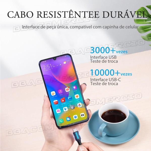 Imagem de Cabo Carregador USB A Tipo C Carreg Turbo 5a Transf Dados 3m