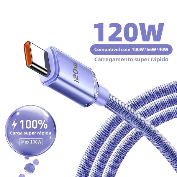 Imagem de Cabo Carregador USB-C 120W PD - Carga Rápida para Samsung, Xiaomi e Huawei