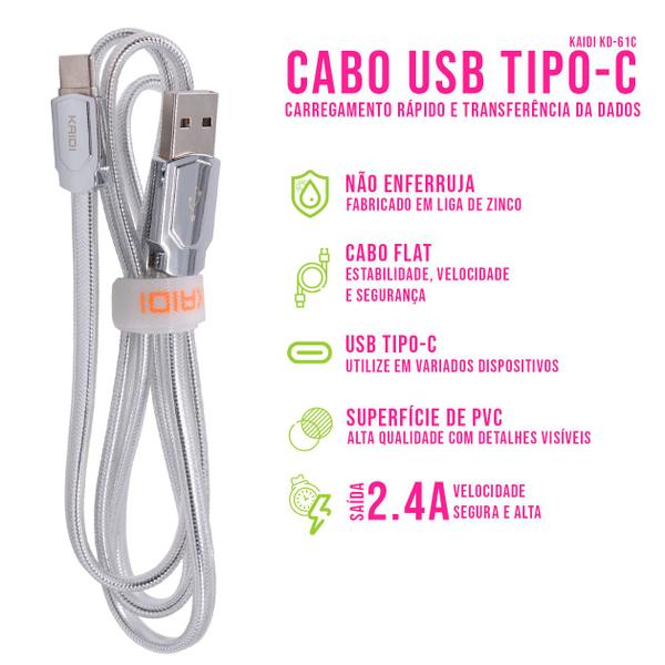 Imagem de Cabo Carregador USB Fast Turbo Tipo-C Prata 1 Metro Rápido