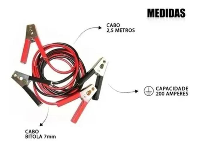 Imagem de Cabo Chupeta Auxiliar Carga Bateria Automotivo 200A 2,5M