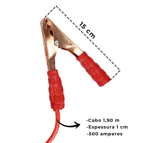 Imagem de Cabo Chupeta Transferência Carga De Bateria Automotiva 1,9m 500 Amp