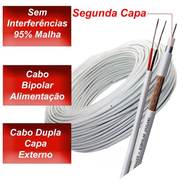 Imagem de Cabo Coaxial RF 4mm 95% Malha Dupla Capa Blindado 50 Metros